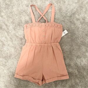 Girls Linen Blend Eyelet Dusty Rose Romper Old Navy size 6/7 Linen Resortwear